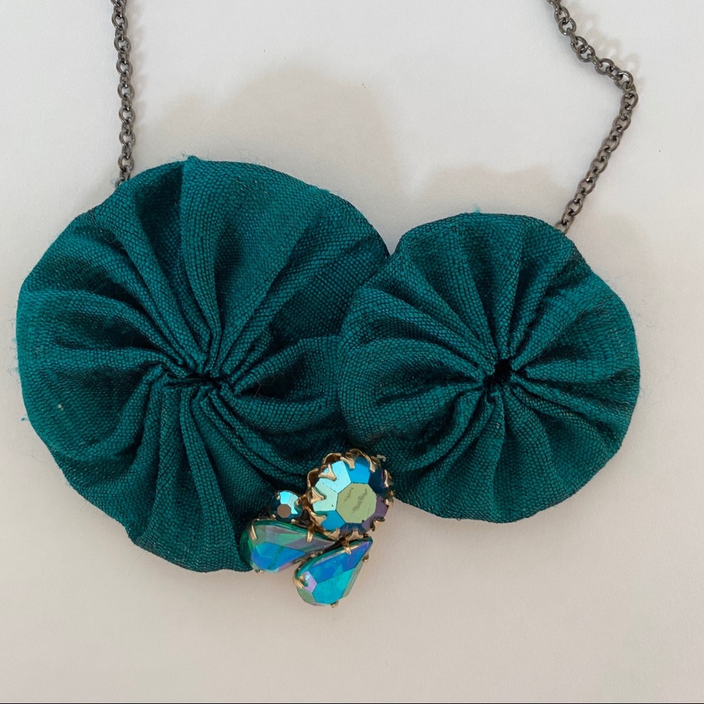 Statement Handmade Fabric Floral Necklace - Picture 3 of 6